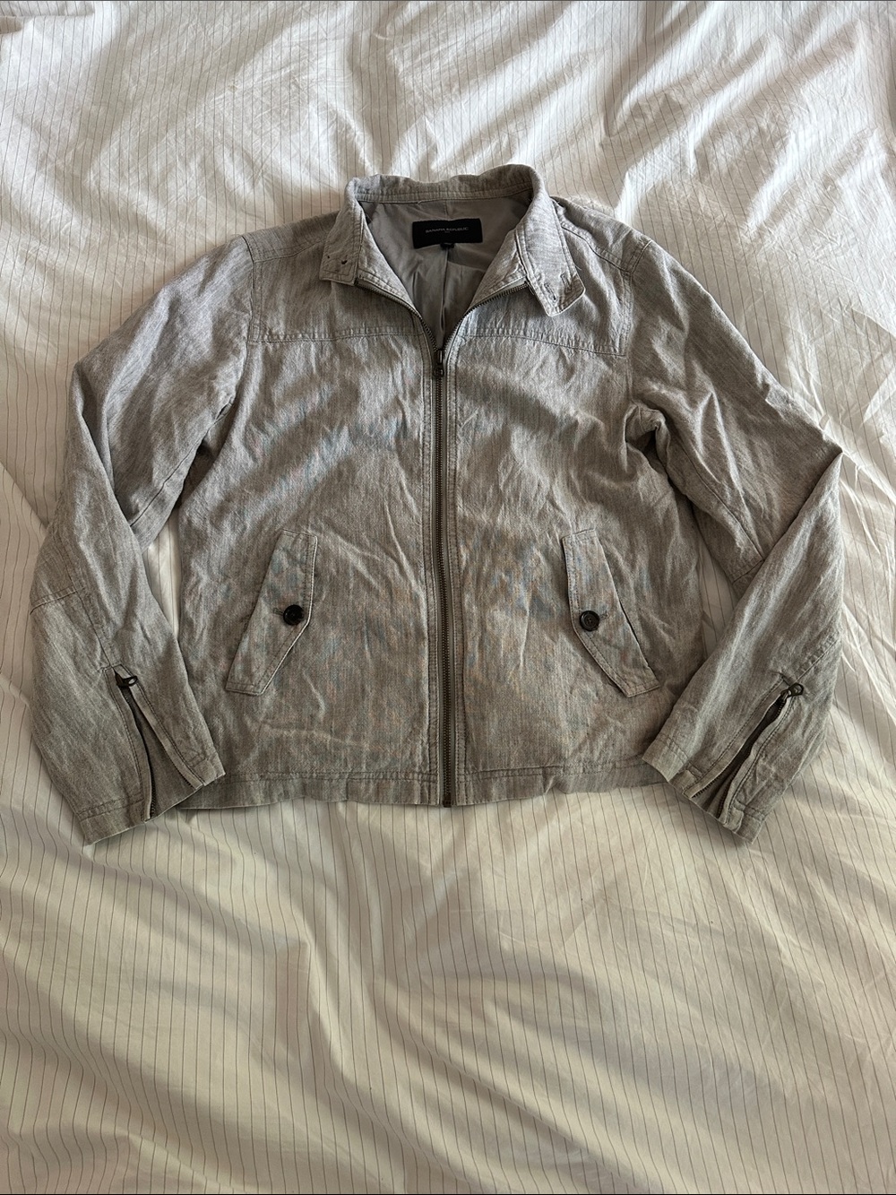 Banana Republic - Light Gray Linen Blend Zip-Front Jacket - S